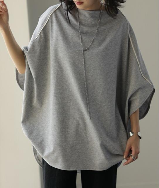 変形tシャツ  ドルマン   ゆったり ギャザー付き カットソー  グレー 大きいサイズ < 女性ファッション  変形tシャツ  ドルマン   ゆったり ギャザー付き カットソー  グレー 大きいサイズ < 女性ファッションの