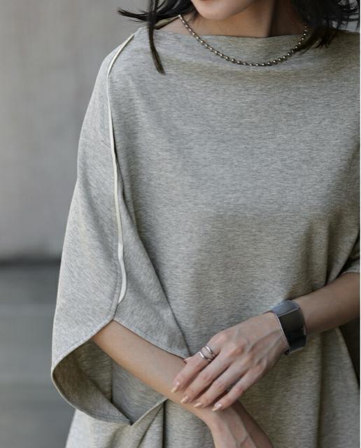 変形tシャツ  ドルマン   ゆったり ギャザー付き カットソー  グレー 大きいサイズ < 女性ファッション  変形tシャツ  ドルマン   ゆったり ギャザー付き カットソー  グレー 大きいサイズ < 女性ファッションの