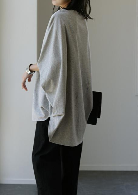 変形tシャツ  ドルマン   ゆったり ギャザー付き カットソー  グレー 大きいサイズ < 女性ファッション  変形tシャツ  ドルマン   ゆったり ギャザー付き カットソー  グレー 大きいサイズ < 女性ファッションの