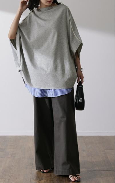 変形tシャツ  ドルマン   ゆったり ギャザー付き カットソー  グレー 大きいサイズ < 女性ファッション  変形tシャツ  ドルマン   ゆったり ギャザー付き カットソー  グレー 大きいサイズ < 女性ファッションの