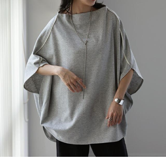 変形tシャツ  ドルマン   ゆったり ギャザー付き カットソー  グレー 大きいサイズ < 女性ファッション  変形tシャツ  ドルマン   ゆったり ギャザー付き カットソー  グレー 大きいサイズ < 女性ファッションの