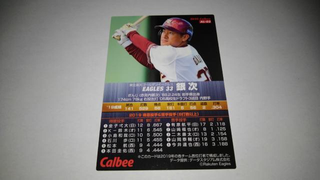 カルビープロ野球チップス2020 第2弾 ALー03 楽天イーグルス 33 銀次選手 < トレーディングカード  カルビープロ野球チップス2020 第2弾 ALー03 楽天イーグルス 33 銀次選手 < トレーディングカードの