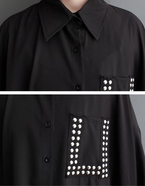 シャツ ブラウス 超ワイド スタッズ付き 不規則 ブラック 大きいサイズ < 女性ファッション シャツ ブラウス 超ワイド スタッズ付き 不規則 ブラック 大きいサイズ < 女性ファッションの