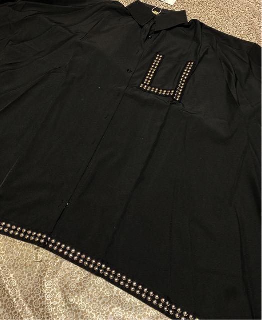 シャツ ブラウス 超ワイド スタッズ付き 不規則 ブラック 大きいサイズ < 女性ファッション シャツ ブラウス 超ワイド スタッズ付き 不規則 ブラック 大きいサイズ < 女性ファッションの