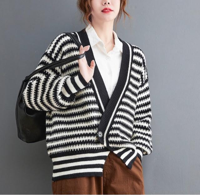ニット カーディガン   セーター ボーダー柄 前開き 大きいサイズ < 女性ファッション  ニット カーディガン   セーター ボーダー柄 前開き 大きいサイズ < 女性ファッションの
