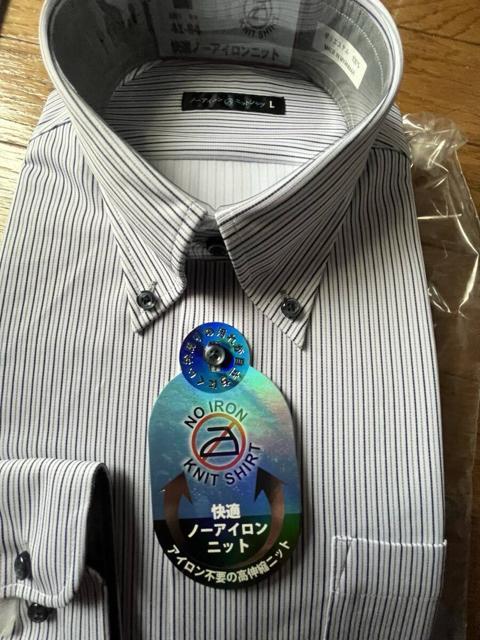 Lサイズ!高貴紳士的!ノーアイロン!ニット!防シワ性!伸縮性!速乾性!いつもサラサラ長袖ボタンダウンワイシャツ!No.心 < 男性ファッション  Lサイズ!高貴紳士的!ノーアイロン!ニット!防シワ性!伸縮性!速乾性!いつもサラサラ長袖ボタンダウンワイシャツ!No.心 < 男性ファッションの