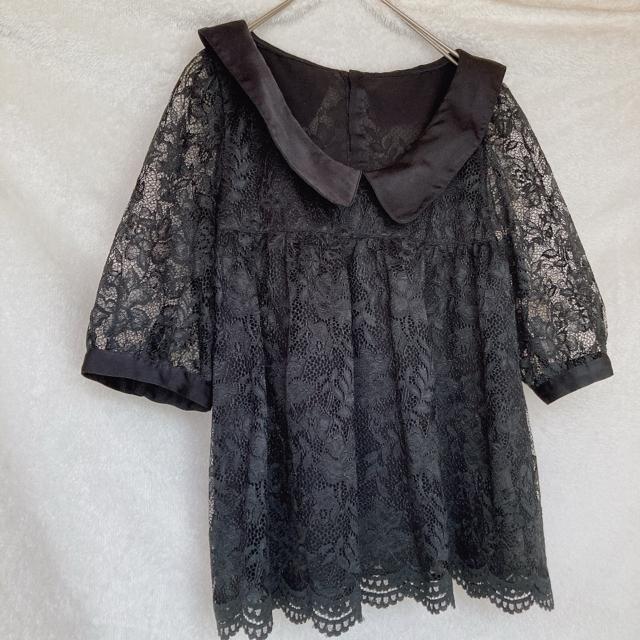 2way 総レース 半袖 襟付き フレア トップス ゴシック Y2K 黒 N2m < ブランド 2way 総レース 半袖 襟付き フレア トップス ゴシック Y2K 黒 N2m < ブランドの