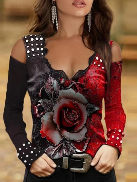 爆ヤス価格890円★レディース コントラストレーストリム 長袖Tシャツ  USAサイズM(日本サイズL相当)赤 < 女性ファッション  爆ヤス価格890円★レディース コントラストレーストリム 長袖Tシャツ  USAサイズM(日本サイズL相当)赤  < 女性ファッションの