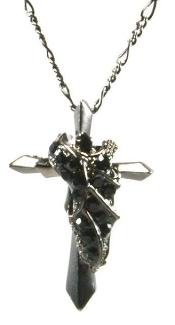 リーフクロスネックレス・マットブラックコーティング 十字架 モチーフ チェーン キュービックジルコニア ストーン ゴシック < 女性アクセサリー/時計  リーフクロスネックレス・マットブラックコーティング 十字架 モチーフ チェーン キュービックジルコニア ストーン ゴシック < 女性アクセサリー/時計の