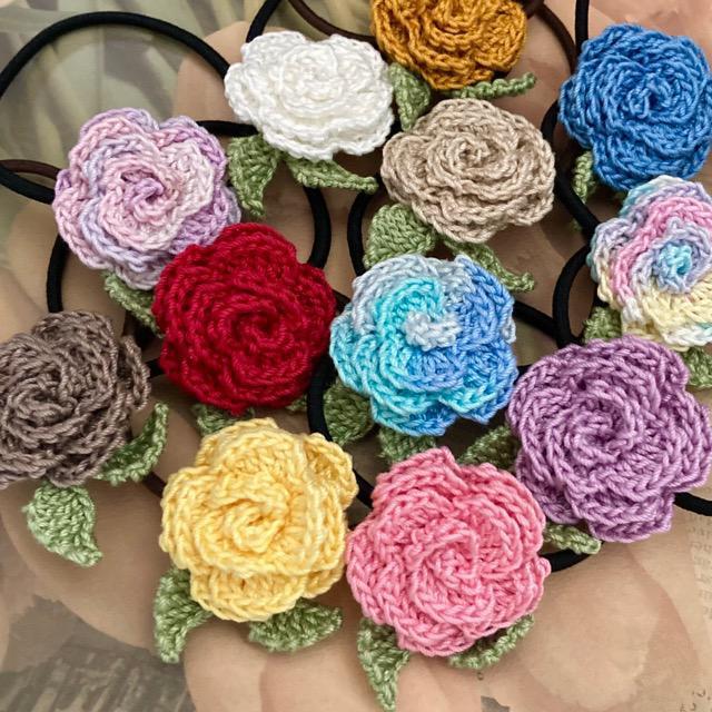 ハンドメイド♪レース編み 薔薇風お花モチーフのヘアゴム < 女性ファッション  ハンドメイド♪レース編み 薔薇風お花モチーフのヘアゴム < 女性ファッションの