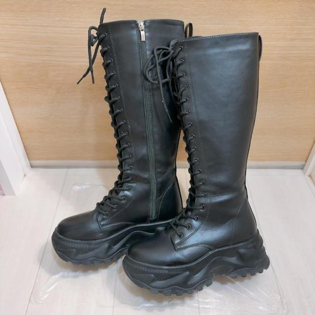 ◆レースアップ厚底ブーツ◆ギャルコーデ★ブラック23.5cm*秋冬コーデ韓国♪ < 女性ファッション ◆レースアップ厚底ブーツ◆ギャルコーデ★ブラック23.5cm*秋冬コーデ韓国♪ < 女性ファッションの