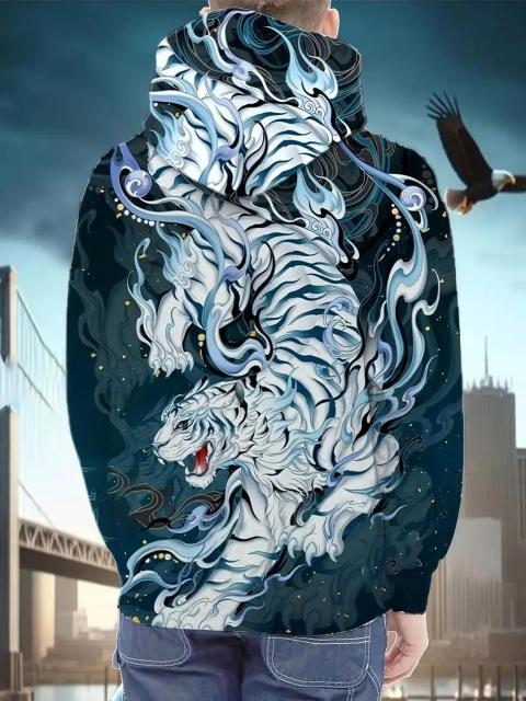 爆ヤス価格1490円★メンズカジュアルフーディー 3Dタイガープリント付き - 長袖 USAサイズS(日本サイズL相当) < 男性ファッション  爆ヤス価格1490円★メンズカジュアルフーディー 3Dタイガープリント付き - 長袖 USAサイズS(日本サイズL相当) < 男性ファッションの