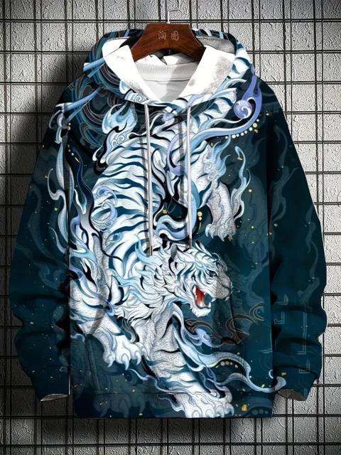 爆ヤス価格1490円★メンズカジュアルフーディー 3Dタイガープリント付き - 長袖 USAサイズS(日本サイズL相当) < 男性ファッション  爆ヤス価格1490円★メンズカジュアルフーディー 3Dタイガープリント付き - 長袖 USAサイズS(日本サイズL相当) < 男性ファッションの
