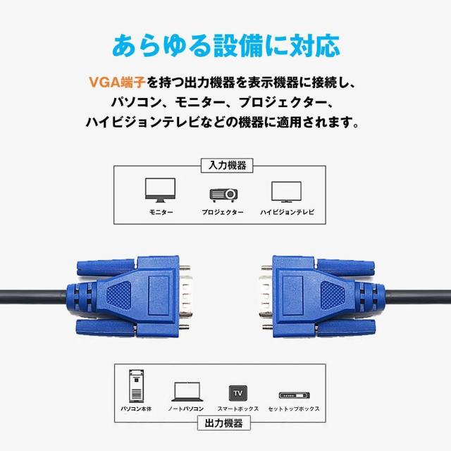 VGAケーブル 1.5m 2本セット ミニD-Sub 15ピン オス-オス 高画質 1080P対応 ノイズ対策 フェライトコア付き < 家電/AV  VGAケーブル 1.5m 2本セット ミニD-Sub 15ピン オス-オス 高画質 1080P対応 ノイズ対策 フェライトコア付き < 家電/AVの