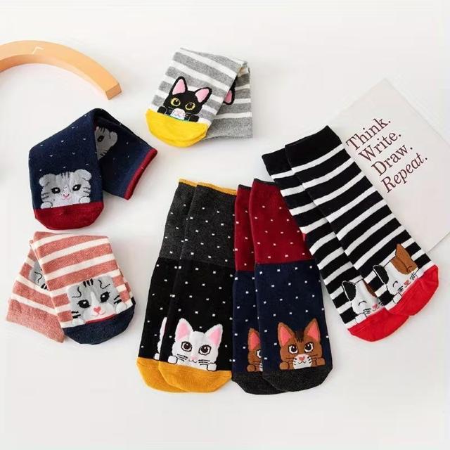 超お買い得690円★女性の可愛いキャラクター猫と犬の靴下5組。可愛らしい、通気性ストレッチ性有り < 女性ファッション 超お買い得690円★女性の可愛いキャラクター猫と犬の靴下5組。可愛らしい、通気性ストレッチ性有り < 女性ファッションの