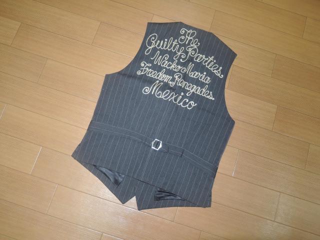 ワコマリアWACKO MARIAジレベストM灰ストライプ刺繍ステッチ < ブランド  ワコマリアWACKO MARIAジレベストM灰ストライプ刺繍ステッチ < ブランドの