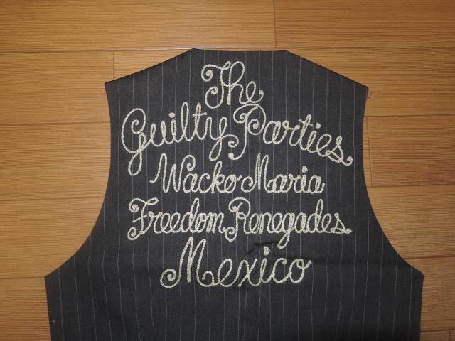 ワコマリアWACKO MARIAジレベストM灰ストライプ刺繍ステッチ < ブランド  ワコマリアWACKO MARIAジレベストM灰ストライプ刺繍ステッチ < ブランドの