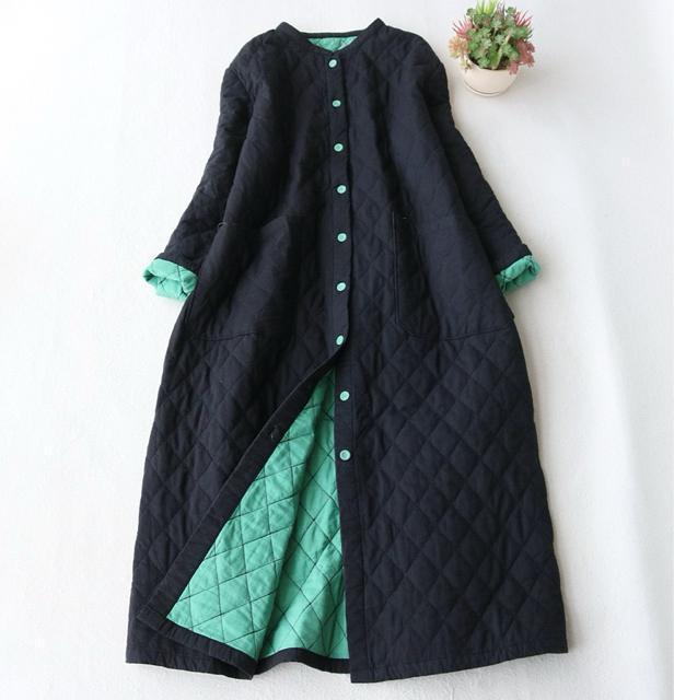 中綿コート キルトジャケット ロング丈 アウター 配色 ブラックグリーン 大きいサイズ < 女性ファッション 中綿コート キルトジャケット ロング丈 アウター 配色 ブラックグリーン 大きいサイズ < 女性ファッションの