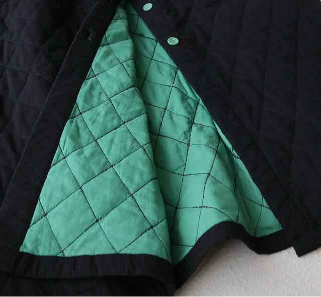 中綿コート キルトジャケット ロング丈 アウター 配色 ブラックグリーン 大きいサイズ < 女性ファッション 中綿コート キルトジャケット ロング丈 アウター 配色 ブラックグリーン 大きいサイズ < 女性ファッションの