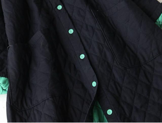 中綿コート キルトジャケット ロング丈 アウター 配色 ブラックグリーン 大きいサイズ < 女性ファッション 中綿コート キルトジャケット ロング丈 アウター 配色 ブラックグリーン 大きいサイズ < 女性ファッションの