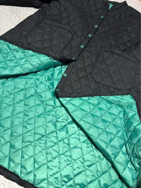 中綿コート キルトジャケット ロング丈 アウター 配色 ブラックグリーン 大きいサイズ < 女性ファッション 中綿コート キルトジャケット ロング丈 アウター 配色 ブラックグリーン 大きいサイズ < 女性ファッションの