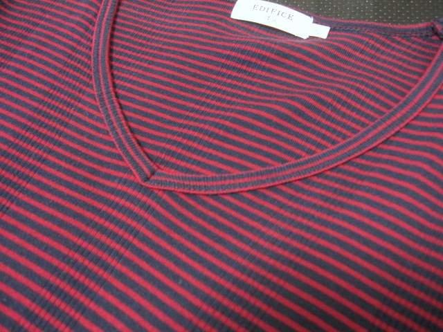 □EDIFICE/エディフィス ボーダー柄 Vネック 長袖 Tシャツ/メンズ・38(S) < ブランド □EDIFICE/エディフィス ボーダー柄 Vネック 長袖 Tシャツ/メンズ・38(S) < ブランドの