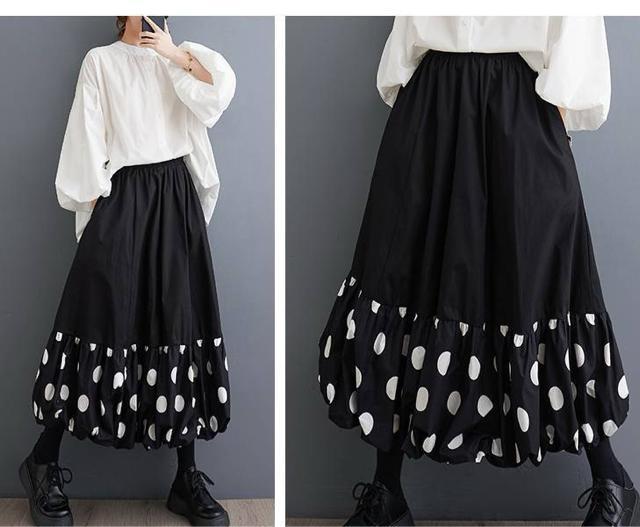 バルーン ロング丈 フレア ドット柄 切り替え スカート ブラック 大きいサイズ < 女性ファッション バルーン ロング丈 フレア ドット柄 切り替え スカート ブラック 大きいサイズ < 女性ファッションの