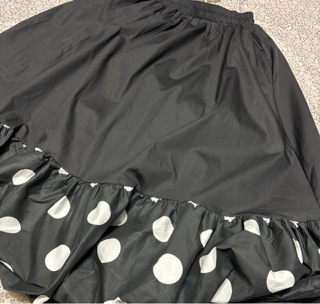 バルーン ロング丈 フレア ドット柄 切り替え スカート ブラック 大きいサイズ < 女性ファッション バルーン ロング丈 フレア ドット柄 切り替え スカート ブラック 大きいサイズ < 女性ファッションの