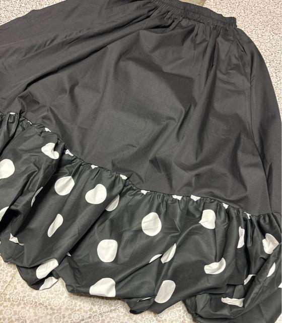 バルーン ロング丈 フレア ドット柄 切り替え スカート ブラック 大きいサイズ < 女性ファッション バルーン ロング丈 フレア ドット柄 切り替え スカート ブラック 大きいサイズ < 女性ファッションの