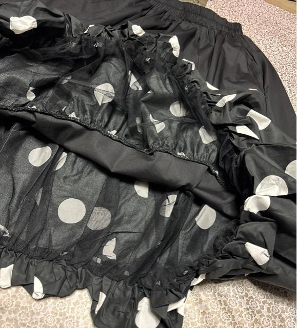 バルーン ロング丈 フレア ドット柄 切り替え スカート ブラック 大きいサイズ < 女性ファッション バルーン ロング丈 フレア ドット柄 切り替え スカート ブラック 大きいサイズ < 女性ファッションの