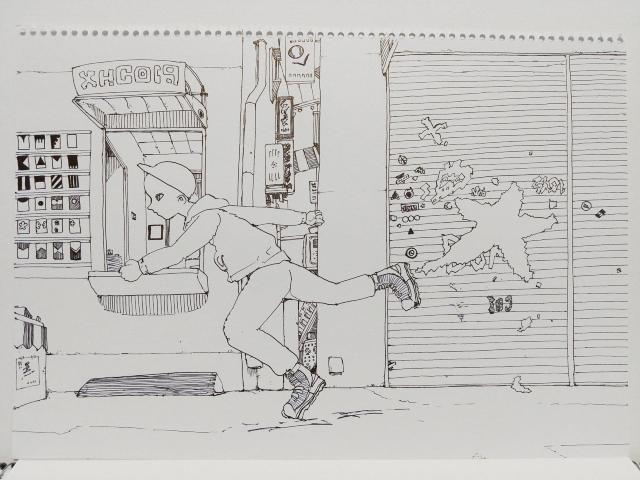 オリジナルイラスト 手描きイラスト 走 ハンドメイド 原画 絵 モノクロ 白黒 アナログ アート 自作 インテリア < アニメ/コミック/キャラクター  オリジナルイラスト 手描きイラスト 走 ハンドメイド 原画 絵 モノクロ 白黒 アナログ アート 自作 インテリア  < アニメ/コミック/キャラクターの