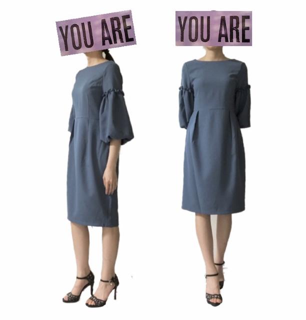 結婚式会食〓袖バルーン膝下ワンピースドレス〓ブルー(L)新品〓 < 女性ファッション 結婚式会食〓袖バルーン膝下ワンピースドレス〓ブルー(L)新品〓 < 女性ファッションの