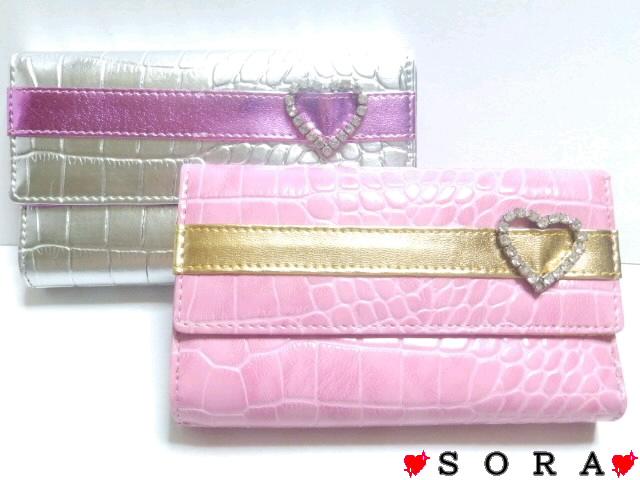 可愛い♪エナメル ラインストーンハートバックル クロコ型押し長財布 ピンク < 女性ファッション 可愛い♪エナメル ラインストーンハートバックル クロコ型押し長財布 ピンク < 女性ファッションの