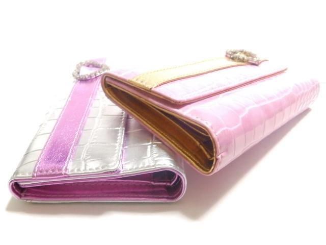 可愛い♪エナメル ラインストーンハートバックル クロコ型押し長財布 ピンク < 女性ファッション 可愛い♪エナメル ラインストーンハートバックル クロコ型押し長財布 ピンク < 女性ファッションの