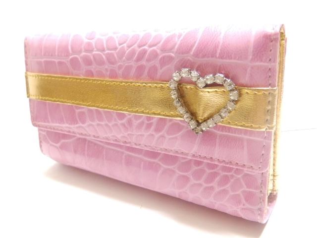 可愛い♪エナメル ラインストーンハートバックル クロコ型押し長財布 ピンク < 女性ファッション 可愛い♪エナメル ラインストーンハートバックル クロコ型押し長財布 ピンク < 女性ファッションの