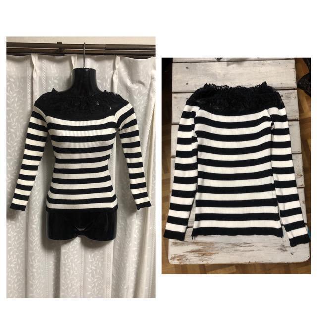 pumpkin パンプキン ショルダーレース ボーダー ニット < 女性ファッション  pumpkin パンプキン ショルダーレース ボーダー ニット  < 女性ファッションの