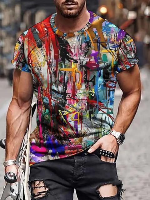 超お買い得990円★メンズ バイブラントアブストラクトアートプリントTシャツ USAサイズS(日本サイズL相当) < 男性ファッション  超お買い得990円★メンズ バイブラントアブストラクトアートプリントTシャツ USAサイズS(日本サイズL相当)  < 男性ファッションの