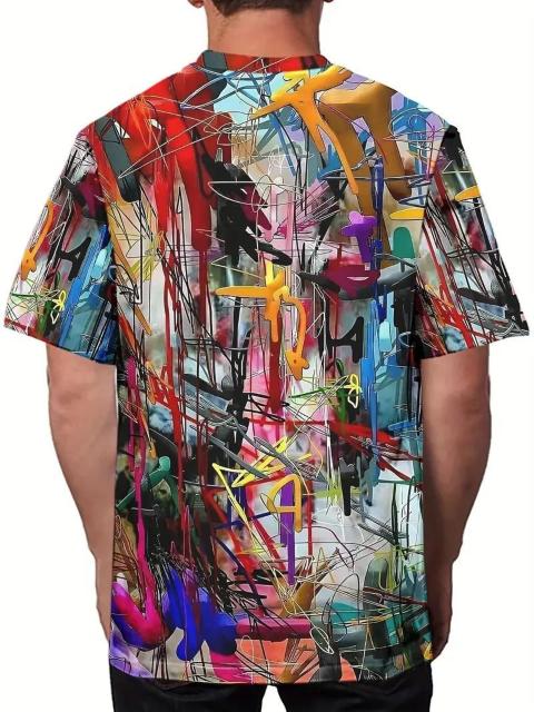 超お買い得990円★メンズ バイブラントアブストラクトアートプリントTシャツ USAサイズS(日本サイズL相当) < 男性ファッション  超お買い得990円★メンズ バイブラントアブストラクトアートプリントTシャツ USAサイズS(日本サイズL相当) < 男性ファッションの