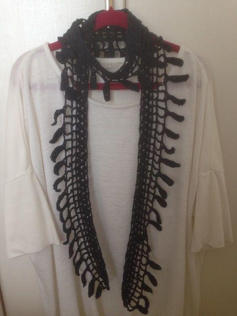 ♪手編み♪  葉っぱみたいな細めのストール    ネイビー < 女性ファッション  ♪手編み♪  葉っぱみたいな細めのストール    ネイビー < 女性ファッションの