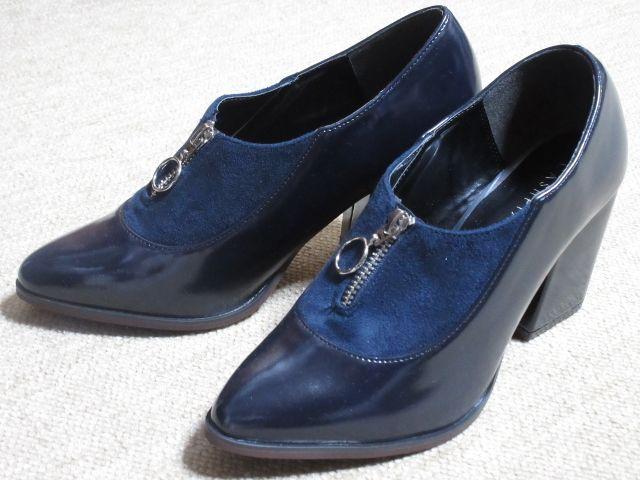 未使用☆ファスナー付ローファー風パンプス*太ヒール(濃紺) < 女性ファッション  未使用☆ファスナー付ローファー風パンプス*太ヒール(濃紺)  < 女性ファッションの