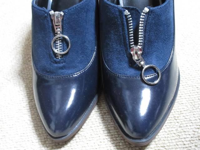 未使用☆ファスナー付ローファー風パンプス*太ヒール(濃紺) < 女性ファッション  未使用☆ファスナー付ローファー風パンプス*太ヒール(濃紺) < 女性ファッションの