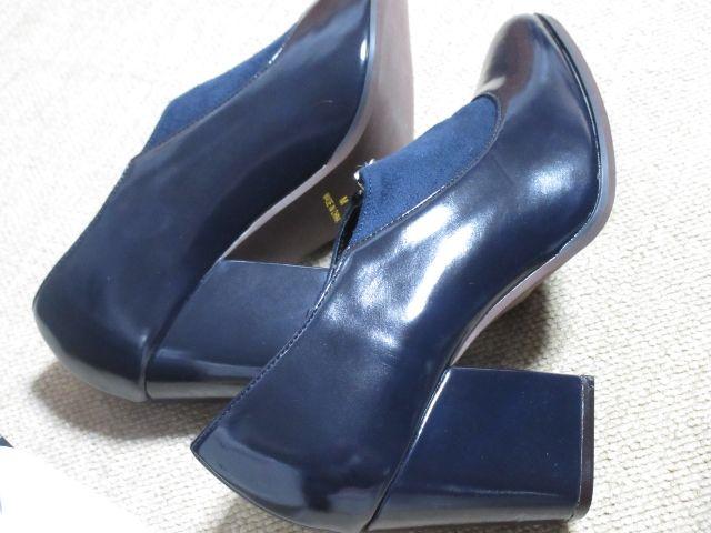 未使用☆ファスナー付ローファー風パンプス*太ヒール(濃紺) < 女性ファッション  未使用☆ファスナー付ローファー風パンプス*太ヒール(濃紺) < 女性ファッションの