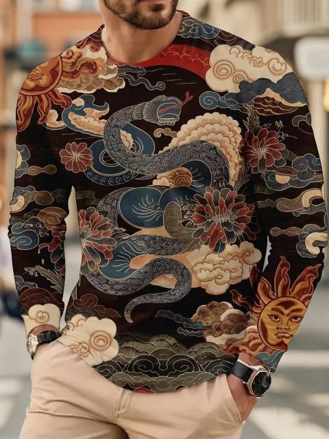 爆ヤス価格1190円★男性用長袖Tシャツ、蛇柄が特徴で、2025年の蛇年の祝賀会に合わせて USAサイズM(日本サイズXL相当) < 男性ファッション  爆ヤス価格1190円★男性用長袖Tシャツ、蛇柄が特徴で、2025年の蛇年の祝賀会に合わせて USAサイズM(日本サイズXL相当)  < 男性ファッションの