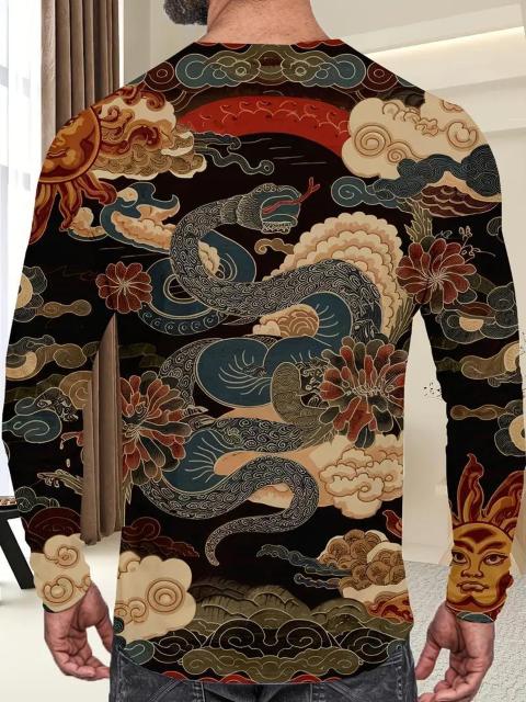 爆ヤス価格1190円★男性用長袖Tシャツ、蛇柄が特徴で、2025年の蛇年の祝賀会に合わせて USAサイズM(日本サイズXL相当) < 男性ファッション  爆ヤス価格1190円★男性用長袖Tシャツ、蛇柄が特徴で、2025年の蛇年の祝賀会に合わせて USAサイズM(日本サイズXL相当) < 男性ファッションの