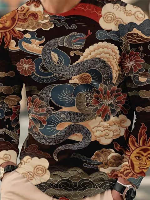 爆ヤス価格1190円★男性用長袖Tシャツ、蛇柄が特徴で、2025年の蛇年の祝賀会に合わせて USAサイズM(日本サイズXL相当) < 男性ファッション  爆ヤス価格1190円★男性用長袖Tシャツ、蛇柄が特徴で、2025年の蛇年の祝賀会に合わせて USAサイズM(日本サイズXL相当) < 男性ファッションの