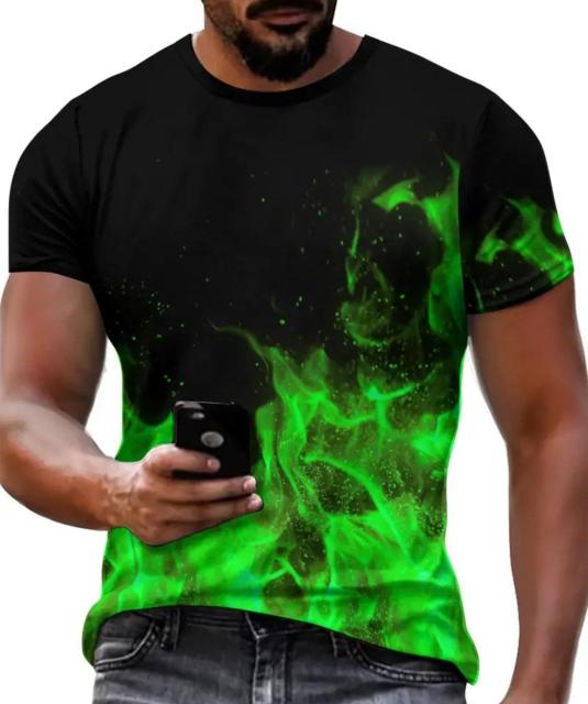 大きいサイズ メンズ レディース 半袖 Tシャツ 炎 緑 オーバーサイズ カジュアル 3L 4L フィットネス 通気性 柄 < 男性ファッション 大きいサイズ メンズ レディース 半袖 Tシャツ 炎 緑 オーバーサイズ カジュアル 3L 4L フィットネス 通気性 柄 < 男性ファッションの