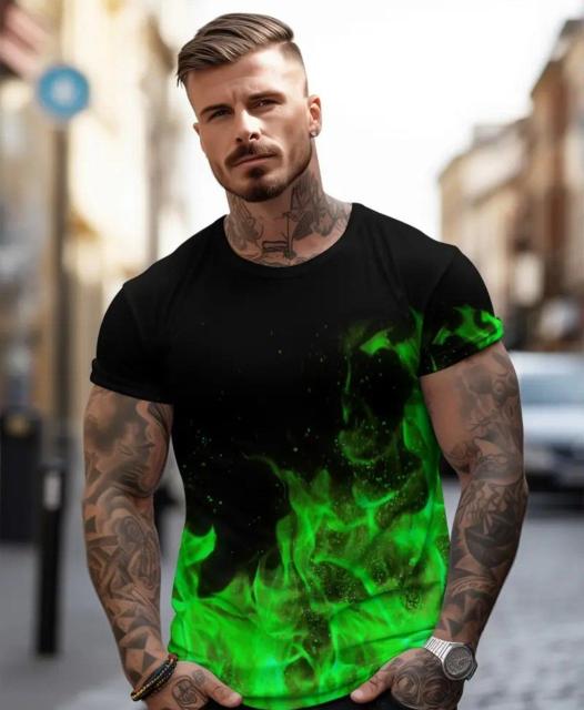 大きいサイズ メンズ レディース 半袖 Tシャツ 炎 緑 オーバーサイズ カジュアル 3L 4L フィットネス 通気性 柄 < 男性ファッション 大きいサイズ メンズ レディース 半袖 Tシャツ 炎 緑 オーバーサイズ カジュアル 3L 4L フィットネス 通気性 柄 < 男性ファッションの