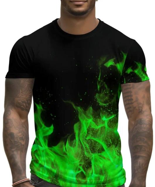 大きいサイズ メンズ レディース 半袖 Tシャツ 炎 緑 オーバーサイズ カジュアル 3L 4L フィットネス 通気性 柄 < 男性ファッション 大きいサイズ メンズ レディース 半袖 Tシャツ 炎 緑 オーバーサイズ カジュアル 3L 4L フィットネス 通気性 柄 < 男性ファッションの
