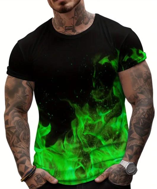大きいサイズ メンズ レディース 半袖 Tシャツ 炎 緑 オーバーサイズ カジュアル 3L 4L フィットネス 通気性 柄 < 男性ファッション 大きいサイズ メンズ レディース 半袖 Tシャツ 炎 緑 オーバーサイズ カジュアル 3L 4L フィットネス 通気性 柄 < 男性ファッションの