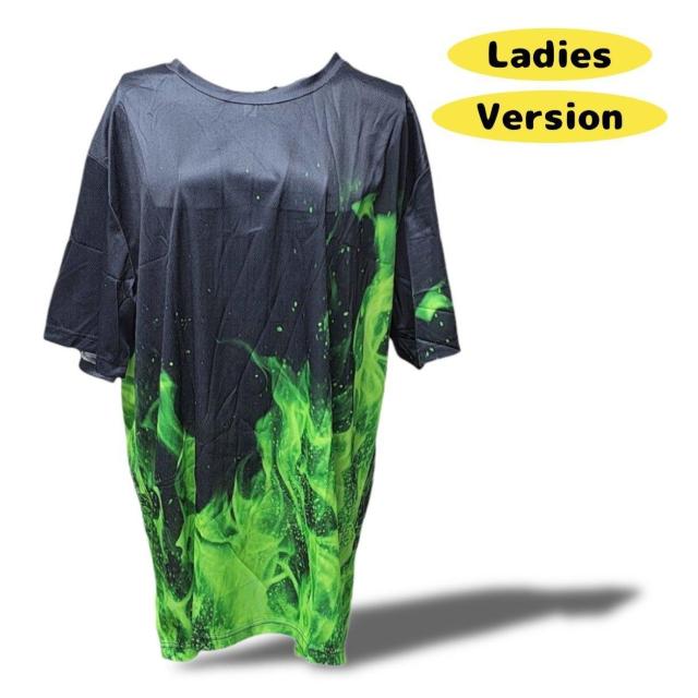 大きいサイズ メンズ レディース 半袖 Tシャツ 炎 緑 オーバーサイズ カジュアル 3L 4L フィットネス 通気性 柄 < 男性ファッション 大きいサイズ メンズ レディース 半袖 Tシャツ 炎 緑 オーバーサイズ カジュアル 3L 4L フィットネス 通気性 柄 < 男性ファッションの